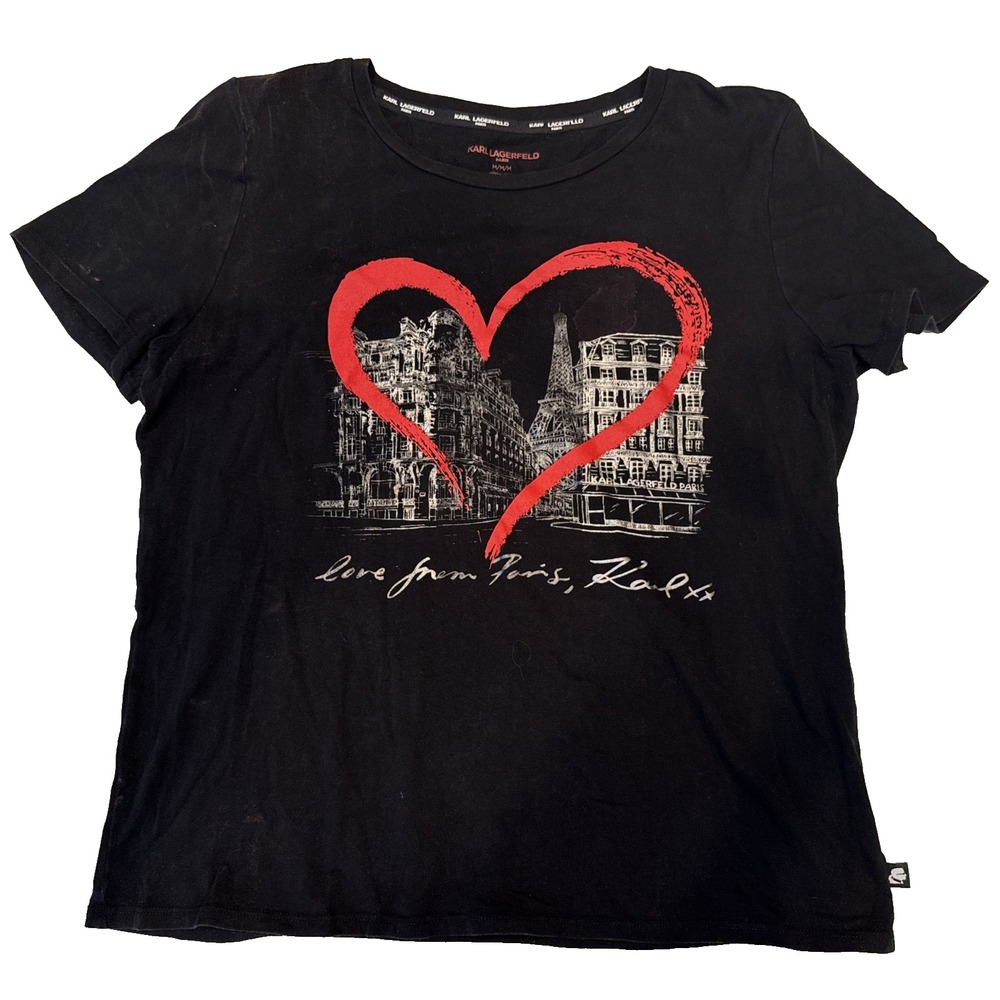Karl Lagerfeld Paris Black Short-Sleeve T Red Heart Eiffel Tower Love Scene Med